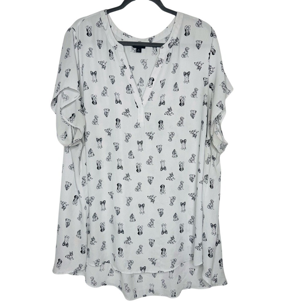 Torrid Womens Harper Popover Blouse‎ Simple Pups Dogs Sz 4X V Neck Casual Office